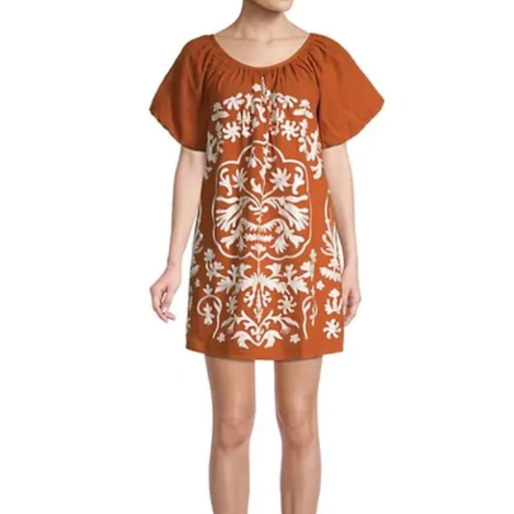FREE PEOPLE Rust Orange Embroidered Dress